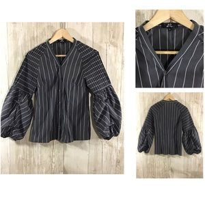 Alpha & Omega | dark grey puff sleeve button down